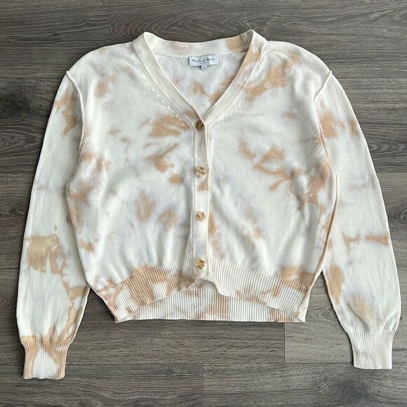 MICHAEL STARS Rylie Tie Dye Cardigan Medium Relaxed Neutral Beige Preppy Coastal - Picture 1 of 12